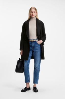 Double-breasted coat in soft twill, Black