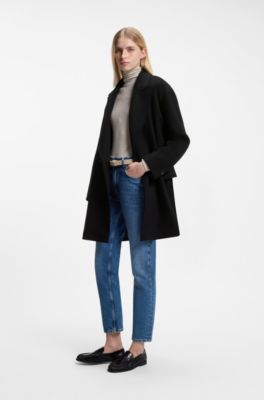 Double-breasted coat in soft twill, Black