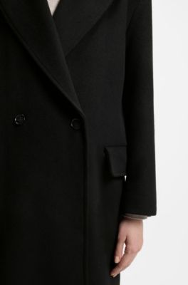 Double-breasted coat in soft twill, Black