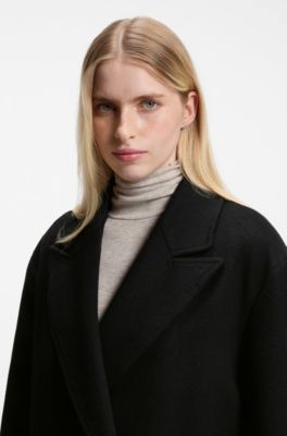 Double-breasted coat in soft twill, Black