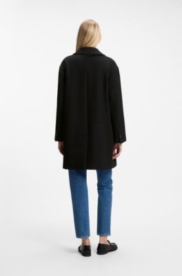 Double-breasted coat in soft twill, Black