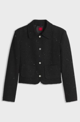 Boxy cropped jacket in sequinned boucle, Black