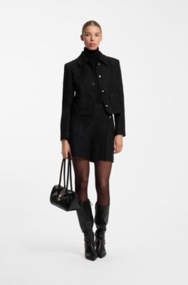 Boxy cropped jacket in sequinned boucle, Black