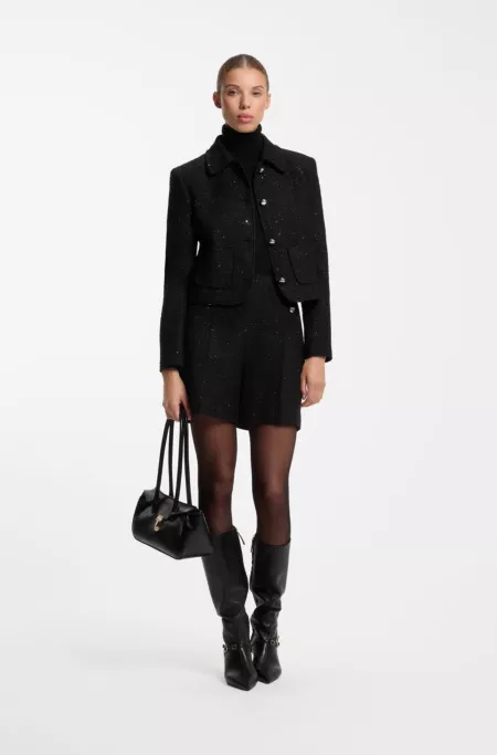 Veste courte à coupe carrée en tissu bouclette à sequins