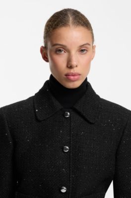 Boxy cropped jacket in sequinned boucle, Black