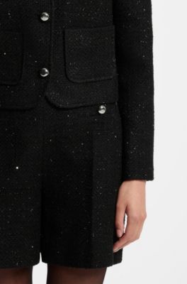 Boxy cropped jacket in sequinned boucle, Black