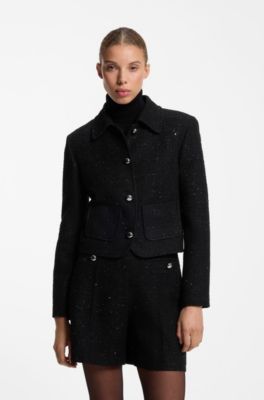 Boxy cropped jacket in sequinned boucle, Black
