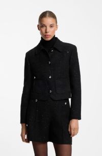 Boxy cropped jacket in sequinned boucle, Black