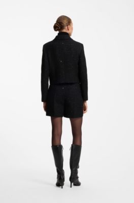 Boxy cropped jacket in sequinned boucle, Black