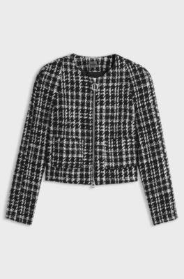 Veste en maille bouclette &agrave; carreaux avec coupe &eacute;vas&eacute;e, Fantaisie