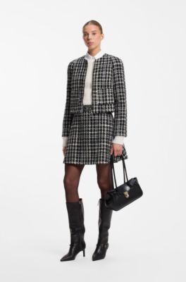 Veste en maille bouclette &agrave; carreaux avec coupe &eacute;vas&eacute;e, Fantaisie
