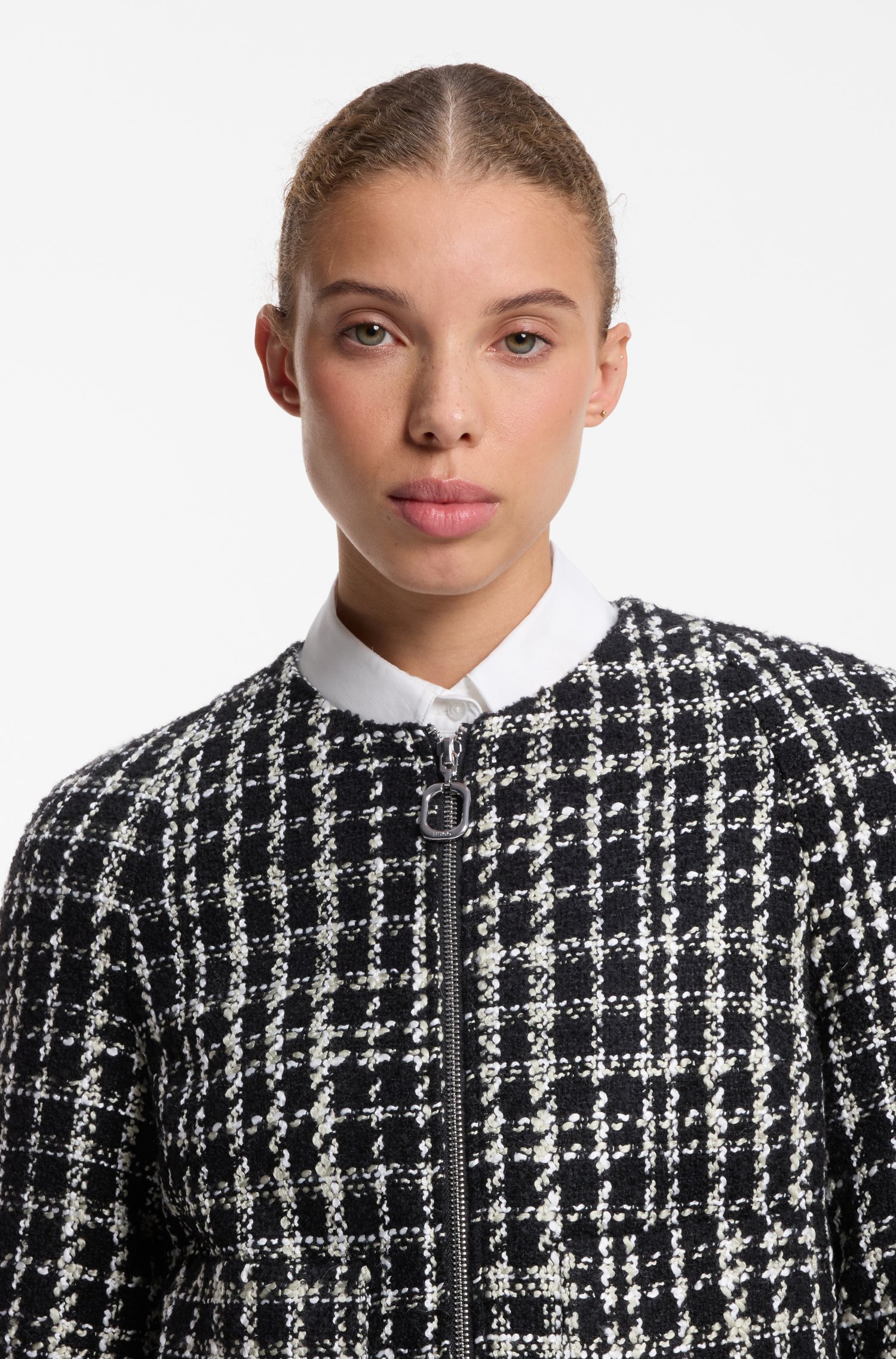 Hugo Checked boucle jacket with A-line cut kavajer & blazers dam – bild 3