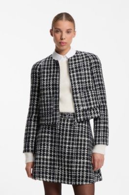 Veste en maille bouclette &agrave; carreaux avec coupe &eacute;vas&eacute;e, Fantaisie
