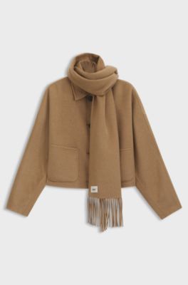 Cropped oversized-fit jacket with detachable scarf, Light Brown