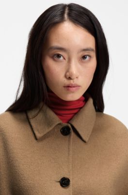 Cropped oversized-fit jacket with detachable scarf, Light Brown