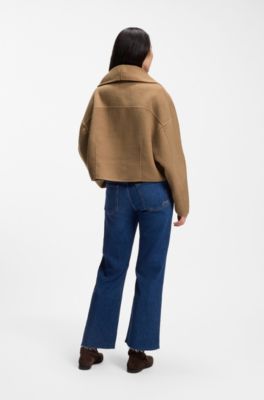 Cropped oversized-fit jacket with detachable scarf, Light Brown