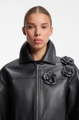 Hugo Faux-leather jacket with floral embellishments skinnjackor dam – bild 3