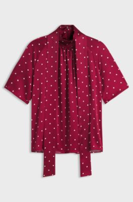 Polka-dot top in stretch satin with detachable scarf, Patterned