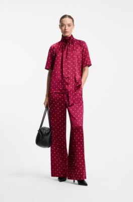 Polka-dot top in stretch satin with detachable scarf, Patterned