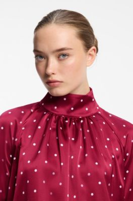 Polka-dot top in stretch satin with detachable scarf, Patterned