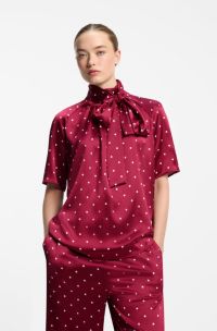 Polka-dot top in stretch satin with detachable scarf, Patterned