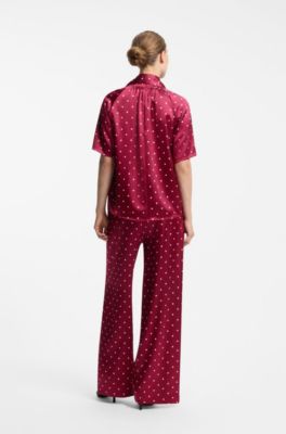 Polka-dot top in stretch satin with detachable scarf, Patterned
