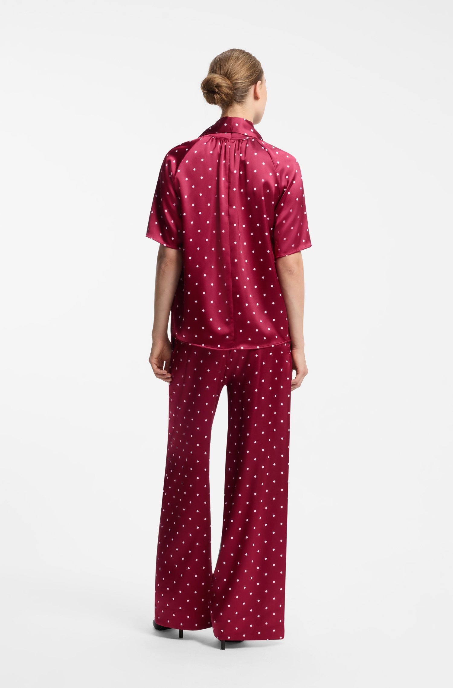 Hugo Polka-dot top in stretch satin with detachable scarf toppar & linnen dam – bild 2
