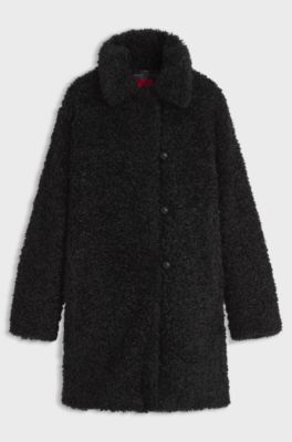 Relaxed-fit coat in textured faux fur, Black