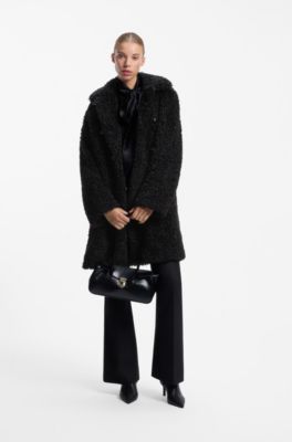 Relaxed-fit coat in textured faux fur, Black