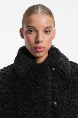 Relaxed-fit coat in textured faux fur, Black