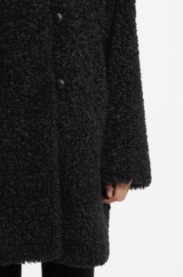 Relaxed-fit coat in textured faux fur, Black