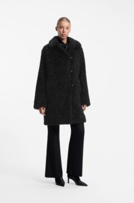 Relaxed-fit coat in textured faux fur, Black
