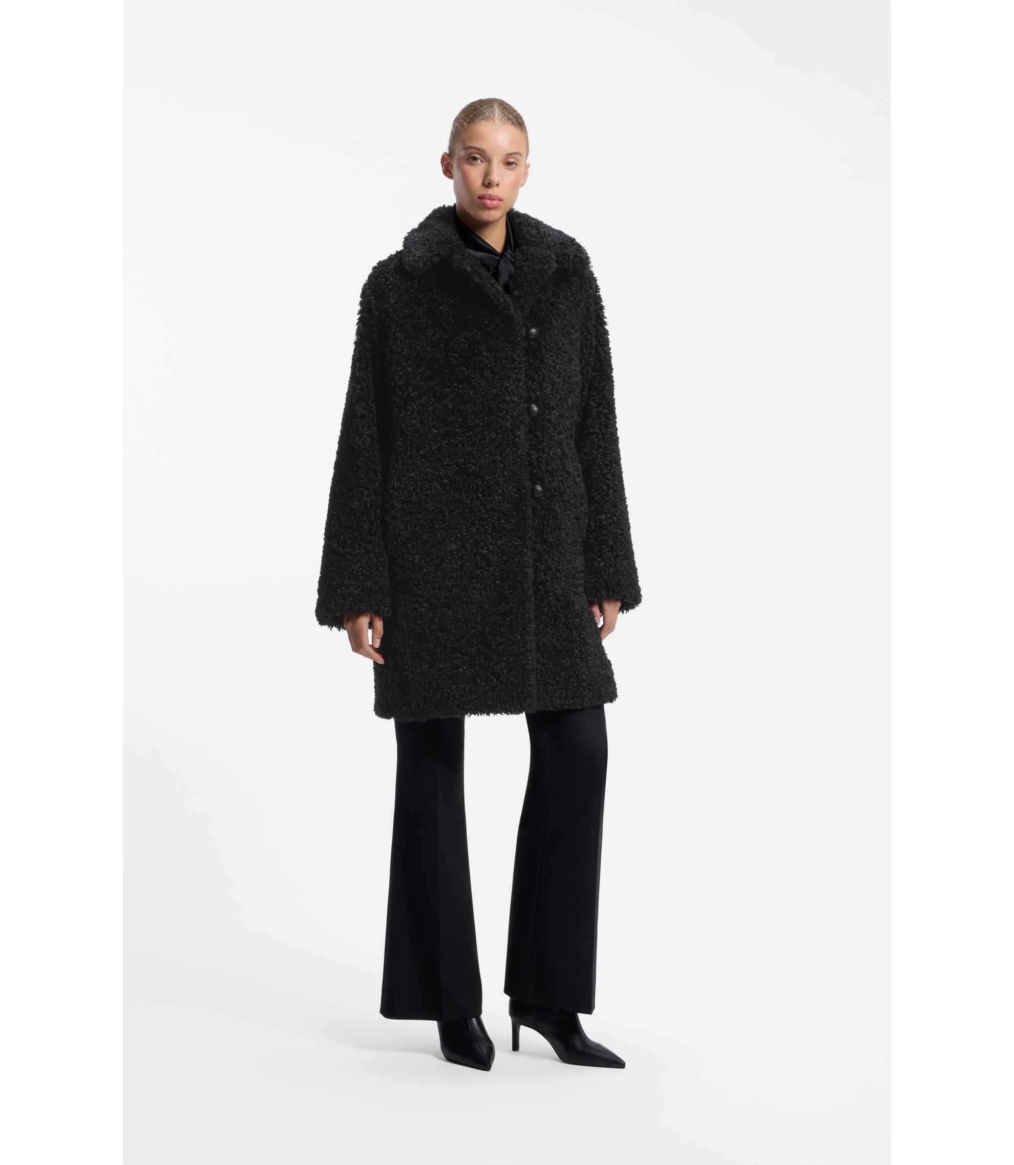 HUGO - Relaxed-fit coat in textured faux fur - Black