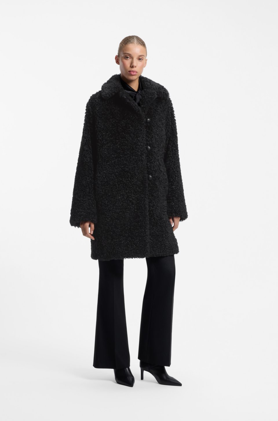 Relaxed-fit coat in textured faux fur