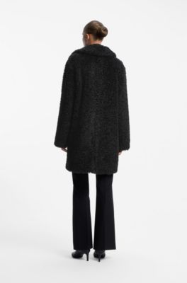 Relaxed-fit coat in textured faux fur, Black
