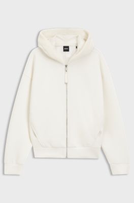 Loose-fit zip-up hoodie in scuba jersey, Natural