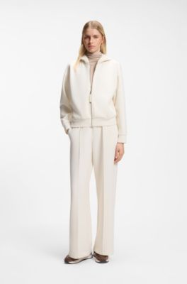 Loose-fit zip-up hoodie in scuba jersey, Natural