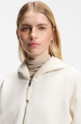 Loose-fit zip-up hoodie in scuba jersey, Natural