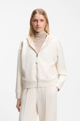 Loose-fit zip-up hoodie in scuba jersey, Natural