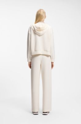 Loose-fit zip-up hoodie in scuba jersey, Natural