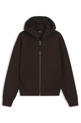 BOSS - Loose-fit zip-up hoodie in scuba jersey - Dark Brown