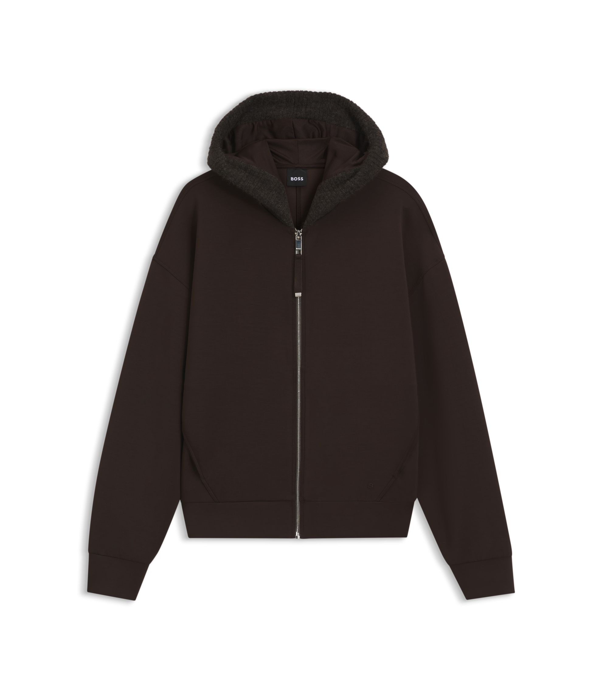 COACH CREW PULLOVER POLY JERSEY ブラウン 3 BOSS - Loose-fit zip-up hoodie in scuba jersey - Dark Brown