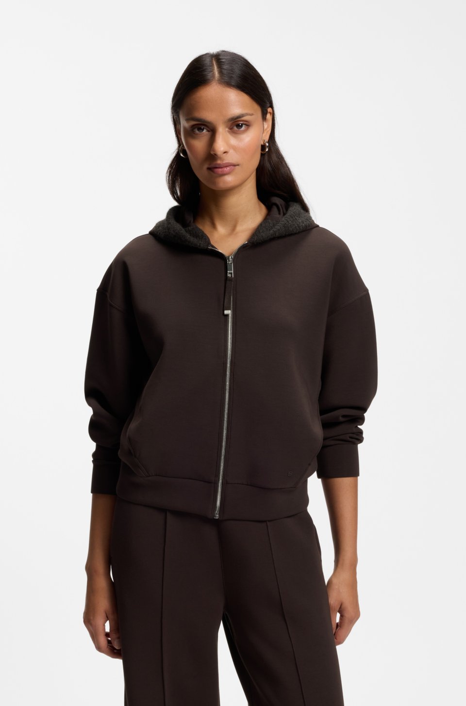 Loose-fit zip-up hoodie in scuba jersey
