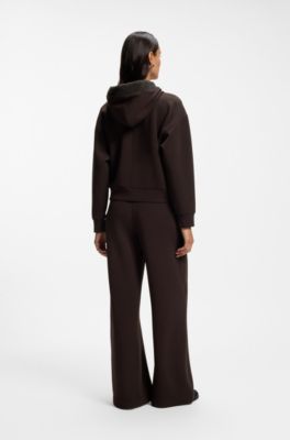 Felpa loose fit in jersey scuba con cappuccio e zip, Marrone scuro