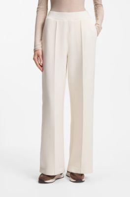 Wide-leg relaxed-fit trousers with Double B logo, Natural
