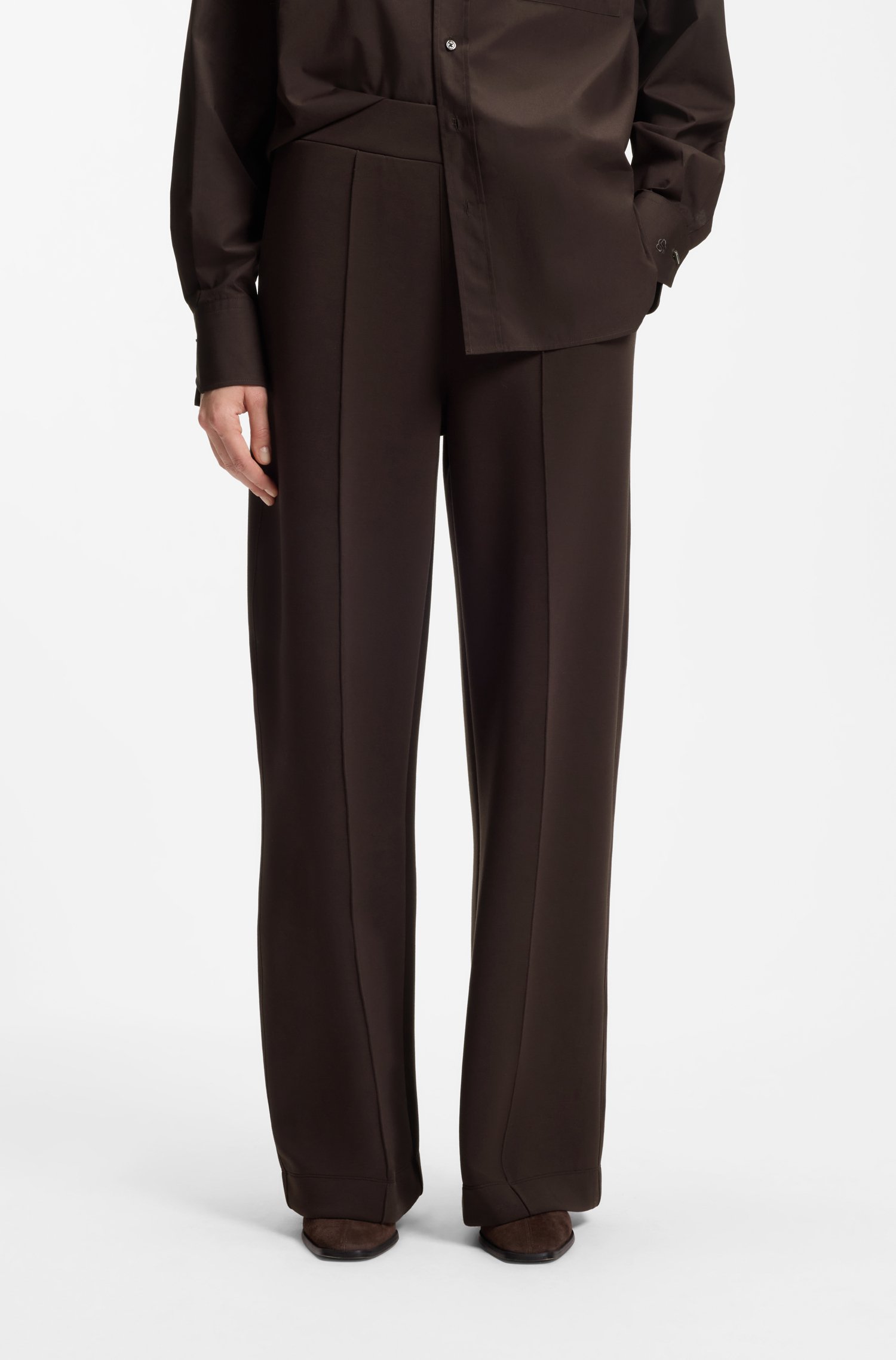 Boss Wide-leg relaxed-fit trousers with Double B logo byxor dam