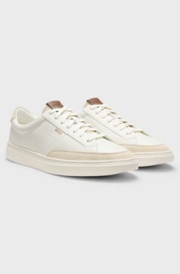 Leather trainers with suede trims, Natural