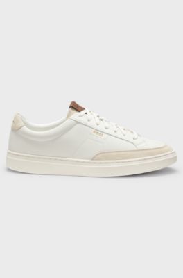 Leather trainers with suede trims, Natural