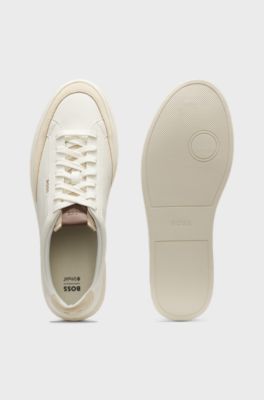 Leather trainers with suede trims, Natural