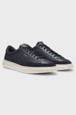 Leather trainers with suede trims, Dark Blue